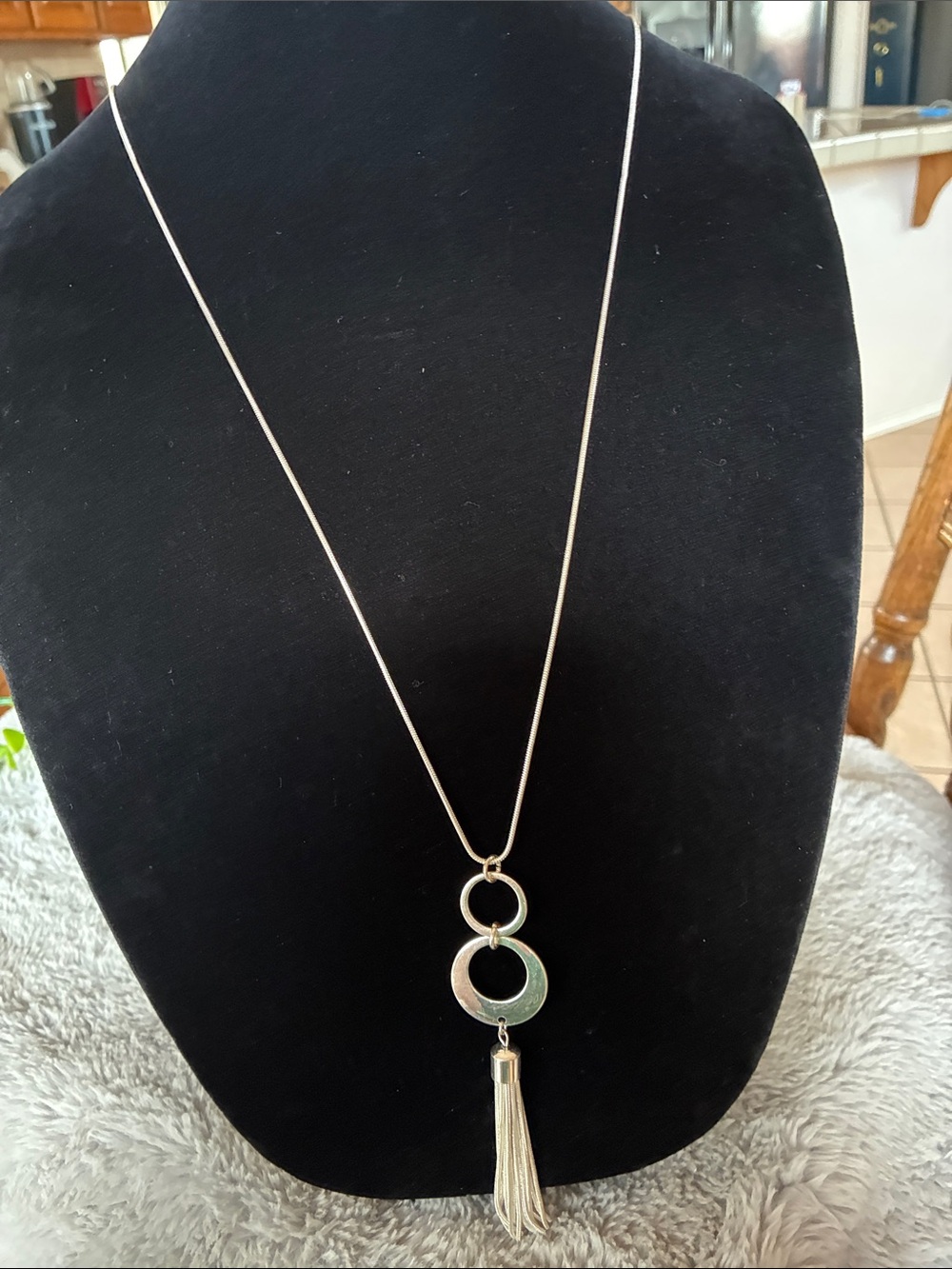 Nine West Silver-Tone Double Ring Tassel Necklace